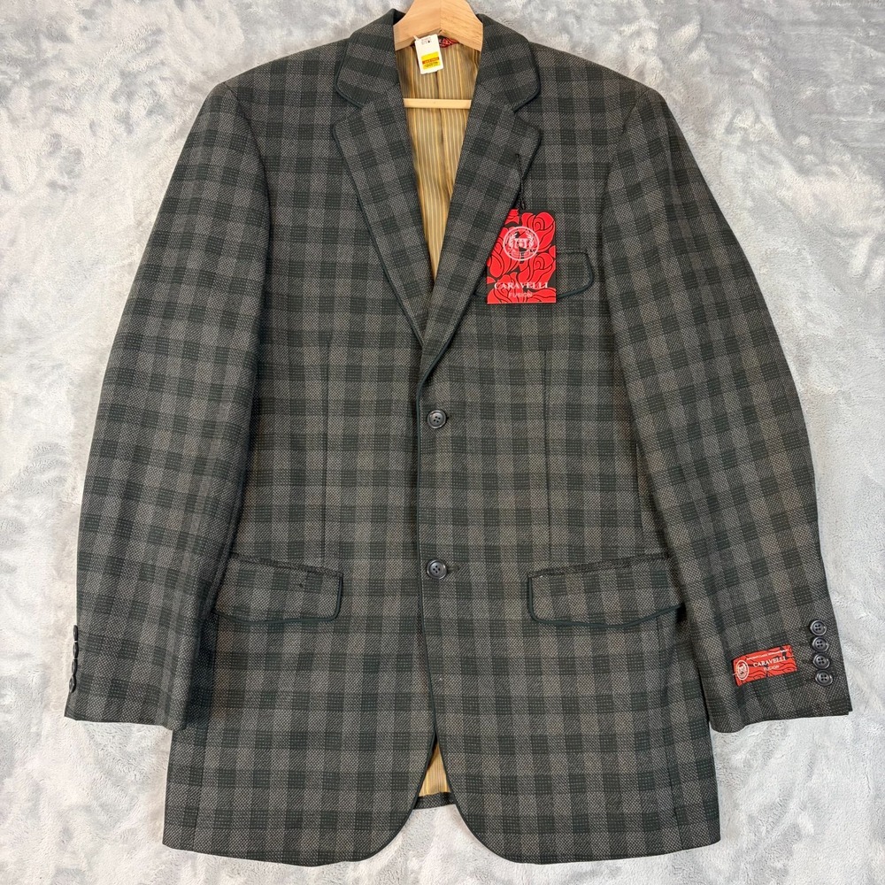 Caravelli Fusion Men's Blazer Sport Jacket Gray Burgundy Size 36R 2 Button NWT